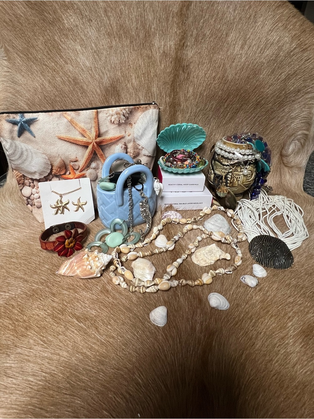 Vintage 1982 Avon cup  beach themed jewelry bundle
